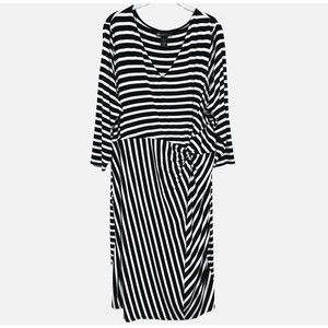 Lane Bryant Striped Side-Knot Midi Dress Womens 22/24 V-Neck Stretch 3/4 Sleeve